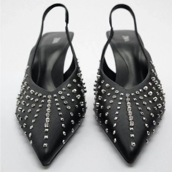 ZARA STUDDED SLINGBACK HEELS - Picture 6 of 9